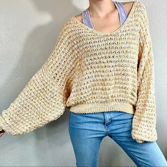 Free People muted yellow loose knit sweater size medium - Picture 11 of 11